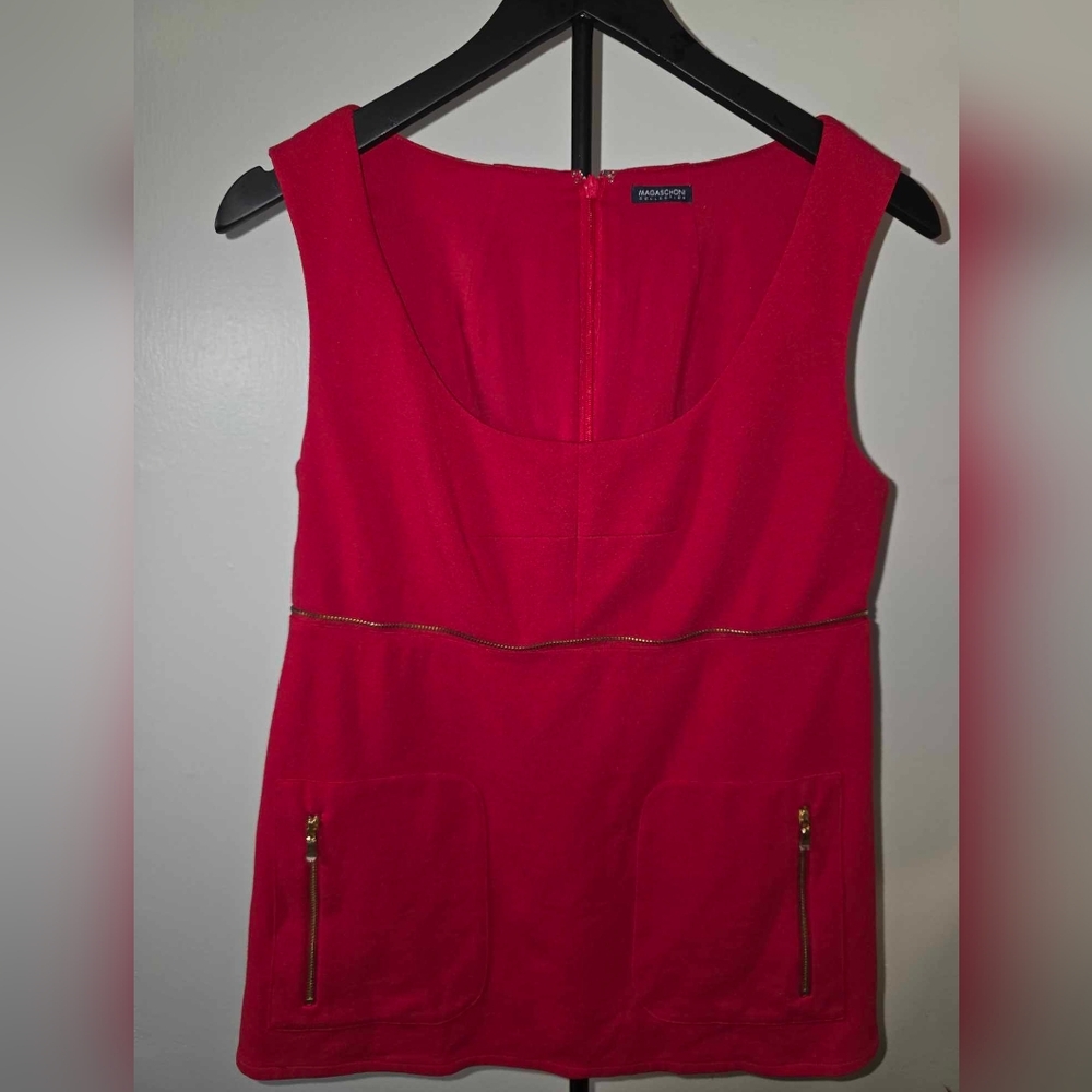 Magaschoni Red Sleeveless Blouse with Zipper Details